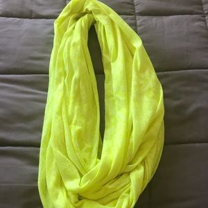 Neon yellow infinity scarf w/ faint floral pattern